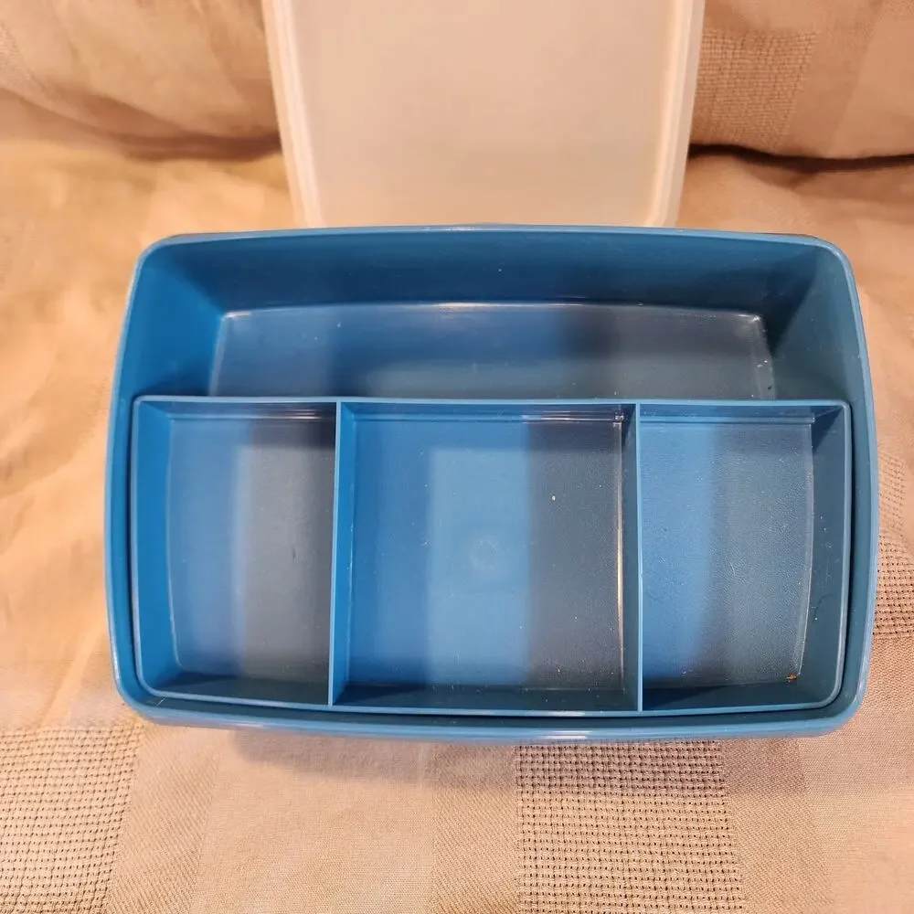 Vintage Tupperware 767 768 769 Stow-N-Go Blue Storage Container Tray Tuppercraft